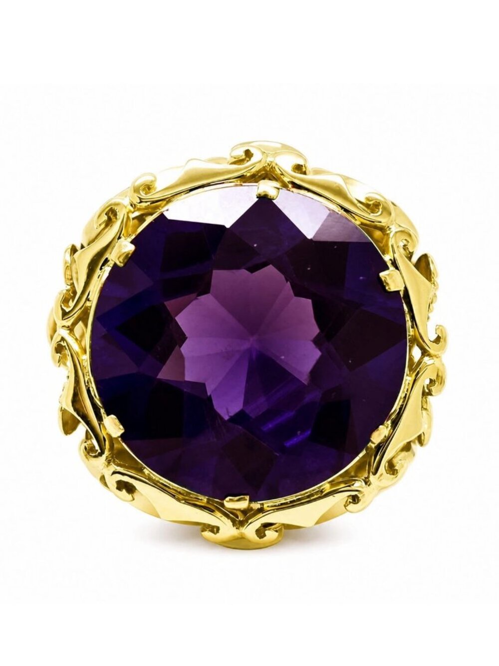 Created 16.60 Cts Amethyst Ring 18k Solid Yellow Gold